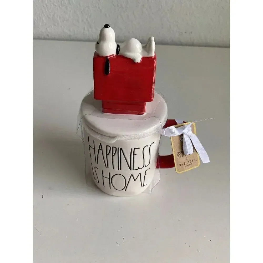 Rae Dunn Peanuts Happiness Is Home Snoopy Doghouse Mug‎ With Topper Ceramic Cup